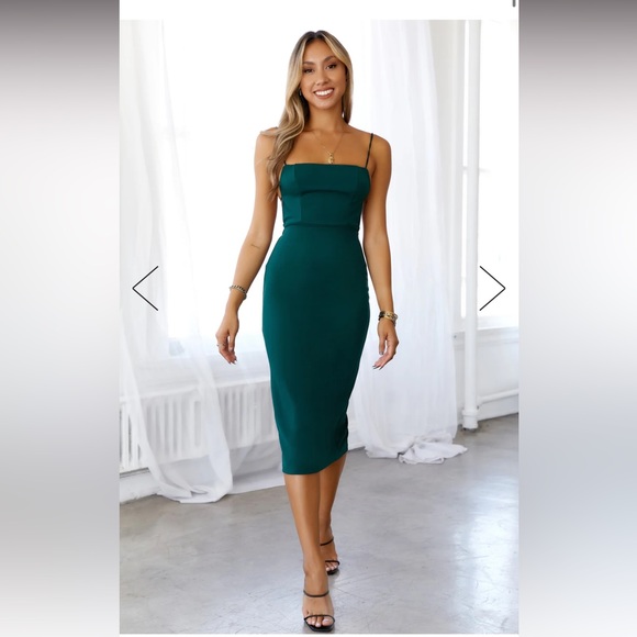 HELLO MOLLY CANT AFFORD ME MIDI DRESS DARK GREEN - Picture 1 of 6